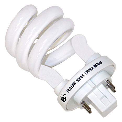 Bright Lighting 97040 PLS13-13W Spiral Compact Fluorescent Light Bulb CFL, Bright White, 3000K, 13-Watts, 4-Pin Plug-In G24Q-1 Base