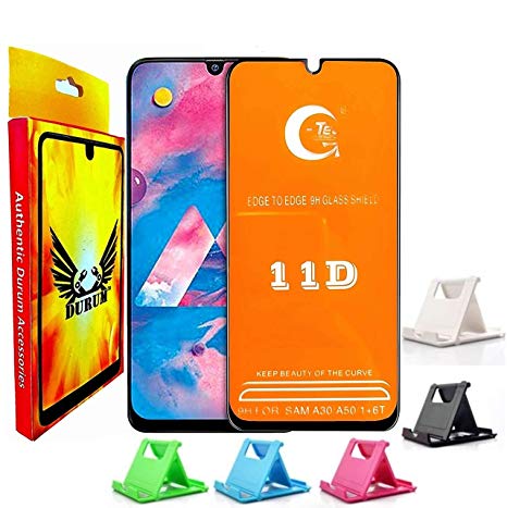 DURUM Perfect Edge to Edge Fit 6D 9H Tempered Glass Protector Full Glue Edge Gorilla Screen Guard Coverage with installation Kit for Samsung Galaxy M30