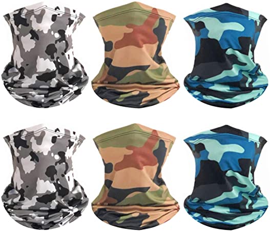 Neck Gaiter Bandanas Face Scarf Mask for Men and Women, Anti Dust Sun Protection Breathable for Fishing Hiking Running Cycling (6pcs-Camouflage)
