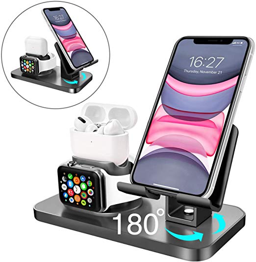 BENTOBEN 3 in 1 Charging Stand for Apple Watch (5/4/3/2/1), Airpods Pro 2019/2/1, iPad Stand, iPhone Stand(11/XS MAX/XR/XS/8/8 Plus/7/7 Plus/6/6 Plus), Tablet Stand(Original Cable Required), Black