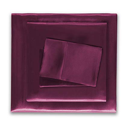 Honeymoon Ultra Silky Soft Satin Full Bed Sheet Set - Purple