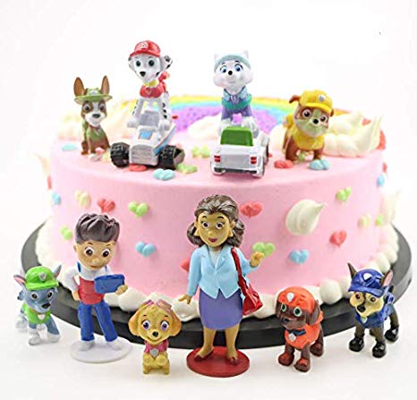 12PCS Paw dogs patrol cake topper Cup cake topper mini Figurines Children mini toys Kids birthday party supplies