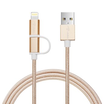 I-Bollon 3ft 2 in 1 Metal Nylon Braid USB Cable for iphone6 iPhone 6 Plus 5S 5C 5 4S, iPad Mini, Samsung Galaxy S5 S4 Note, Nexus, HTC, Motorola, Nokia, PS Vita, Gopro, more Phones and Tablets (Gold)