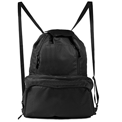 Drawstring Bag, Nylon Foldable Sackpack Backpack Gym pack for Men Women