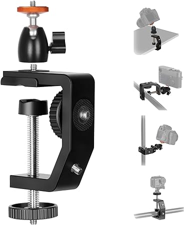 TARION C Clamp Desk Camera Mount - Camera Table Mount C-clamp with Ball Head 4X Universal 1/4 Screws Aluminum Desktop DSLR Mount Heavy Duty for Workbench Bike Hanldebar Indoor Outdoor Streaming TR-C