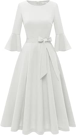 HomRain Women's Elegant Bell Sleeve Cocktail Party Dresses for Wedding Guest Fit and Flare Modest Church Midi Evening Dress