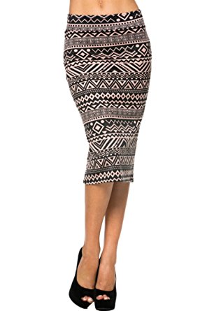 2LUV Women's Solid & Multicolor Print High Waisted Pencil Skirt