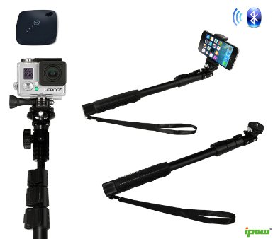 Selfie StickGoPro and Camera MonopodIpow Extendable Ultra Duty Waterproof Monopod Pole with Bluetooth Remote Shutter for Most Cell Phones Digital CamerasGoPro HD Hero 3 3 2 Sports CameraAll-Weather EditionBlack