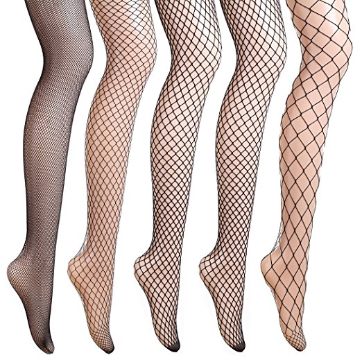 akiido Fishnets Stockings 5 Pairs Stylish Black Pantyhose Black Tights Or 5 Pairs Fishnet Knee High Socks for Girls and Women