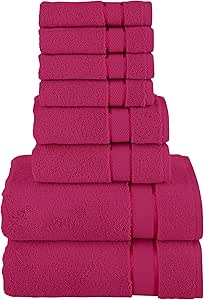 Elegant Comfort Premium Cotton 8-Piece Towel Set, includes 4 Washcloths, 2 Hand Towels and 2 Bath Towels, 100% Turkish Cotton - Highly Absorbent and Super Soft Towels for Bathroom, Hot Pink