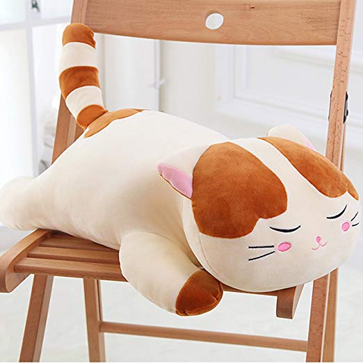 Lazada Plush Cat Stuffed Kitty Super Soft Animal Pillows for Kids Adult Toys 22" (Brwon)