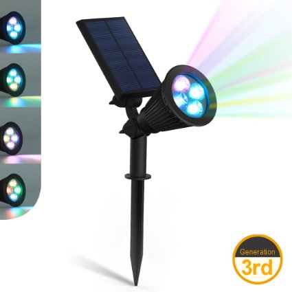 ZEEFO Solar Powered Light LED Spotlight Outdoor Wall Lamp 180° Adjustable Waterproof Security Night Lights for Landscape Lighting, Driveway, Yard, Lawn, Pathway, Garden, Deck,Ground (Changing Color)