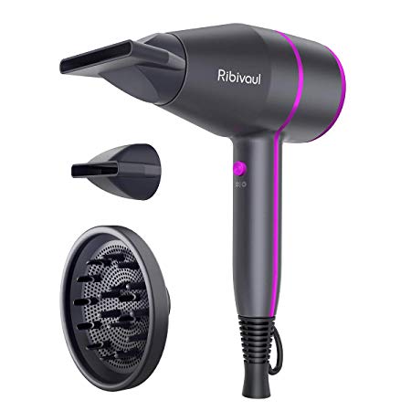 Ribivaul Ionic Salon Hair Dryer Powerful 1700 Watt Ceramic Tourmaline Blow Protection with 2 Concentrator Nozzle   Diffuser Pro Ion Quiet Hairdryer Fast Dry Styling