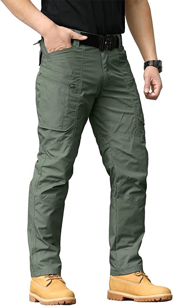CARWORNIC Men's Hiking Tactical Trousers Lightweight Rip-Stop Combat Work Cargo Pants with Multi Pockets