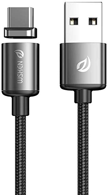 Magnetic USB Type C Cable,WSKEN X3 USB C Charger Cable Fast Charging Sync Data Cable with Led Indicator for Samsung Galaxy Note 10 /S10/S10 /S9/S9 Plus/S8/ S8 /Note 9/Note 8,Google Pixel 2XL&More,1.2M/4ft Type-C Charging and Data Sync Lead Black