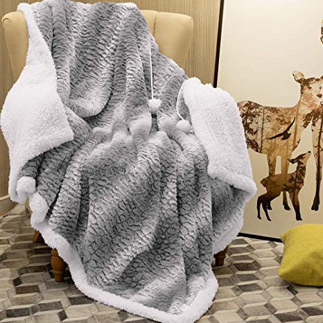 Vangao Hooded Snuggle Blanket Striped Fluffy Heavy Duty for Couch Chair Bed Sofa Sherpa Reverse 50x70 Inch, Gray