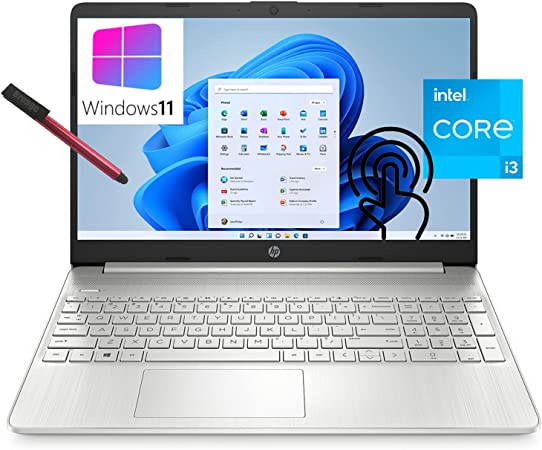 Newest HP 15 15.6" Touchscreen Laptop Computer, Intel Core i3 1115G4 up to 3.2GHz (Beat i5-10210U), 8GB DDR4 RAM, 256GB PCIe SSD, WiFi, Bluetooth, Natural Silver, Windows 11 S, BROAG 64GB Flash Stylus