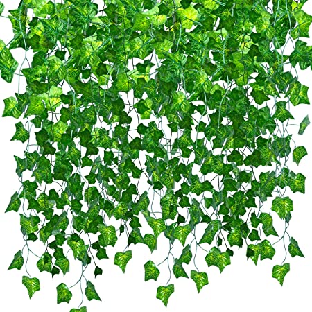 Artificial Ivy Garland, Ohuhu Artificial Vines Leaves, 79Ft/12 Strands Fake Ivy, Greenery Garland, Fake Foliage Hanging Tree Leaves for Wedding Backdrop Baby Shower Jungle Wall Christmas Decorations