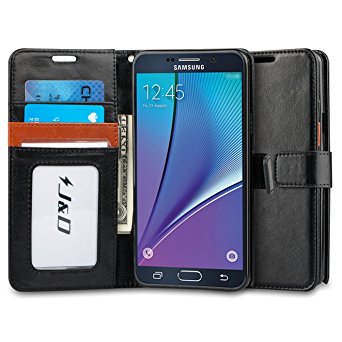 Galaxy Note 5 Case, J&D [Stand View] Samsung Galaxy Note 5 Wallet Case [Slim Fit] [Stand Feature] Premium Protective Case Wallet Leather Case for Samsung Galaxy Note 5 (Black/Brown)