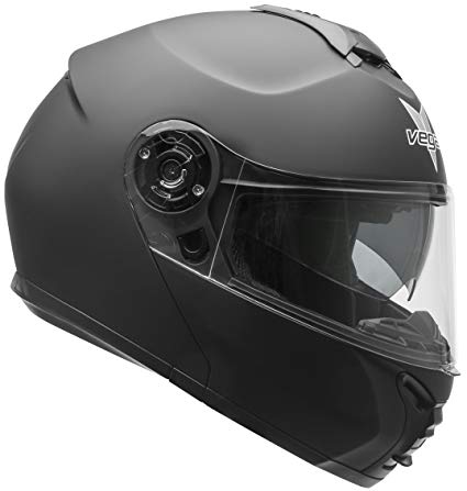 Vega Helmets VR1 Modular Motorcycle Helmet with Sunshield - DOT Certified Half to Full Face Flip Up Motorbike Helmet for Cruisers Scooter Touring Moped, Bluetooth Compat (Matte Black, Medium)