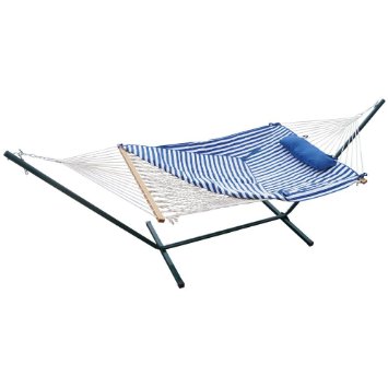 Prime Garden 12FT 4-Piece Heritage Hammock Essential Package Accommodate 1 person 100 Cotton Rope Polyester Pad And Pillow ComboGreen Coated Steel FrameRust Resistant Weight limit 275 lb