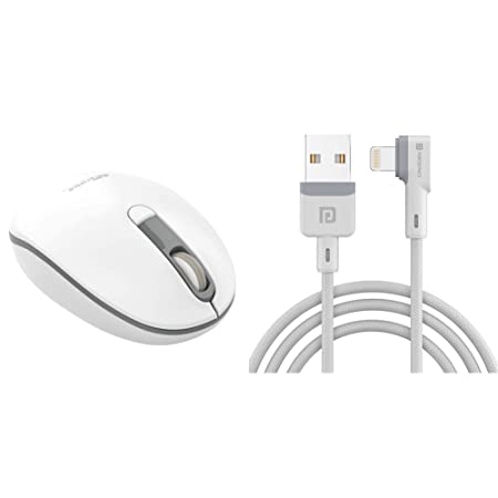 Portronics POR-016 Toad 11 Wireless Mouse with 2.4GHz Technology (Grey) & Konnect L 1.2M POR-1401 Fast Charging 3A 8 Pin USB Cable with Charge & Sync Function (White)