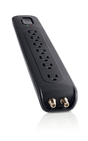 Belkin 7-Outlet AV Power Strip Surge Protector with 4-Foot Power Cord and Coaxial Protection, 2000 Joules, Black (BV107030-04-BLK)