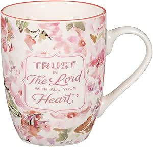 Christian Art Gifts Encouraging Ceramic Coffee & Tea Bible Verse Mug for Women: Trust in the Lord Inspirational Scripture Proverb, Microwave & Dishwasher Safe, White & Pink Watercolor Floral, 12 oz.