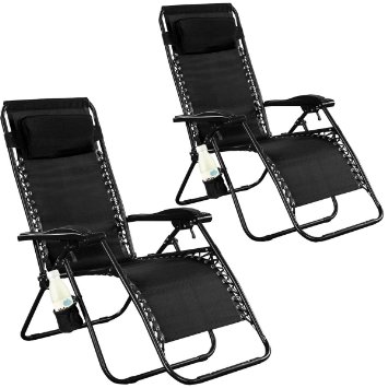 Goplus® 2PC Zero Gravity Chairs Lounge Patio Folding Recliner Outdoor Yard Beach With Cup Holder(Black)