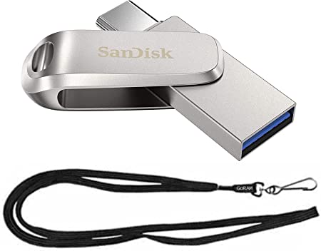 SanDisk 128GB Ultra Dual Drive Luxe 150MB/s USB 3.1 to Type-C Flash Drive SDDDC4-128G for Smartphones, Tablets, & PC Bundle with (1) GoRAM Lanyard (128GB)