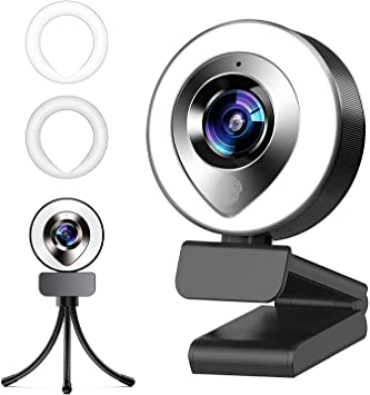 2021 1080P Webcam with Microphone and Ring Light, Adjustable Brightness Full HD Plug and Play Web Camera Auto-Focus with Tripod Streaming USB Webcam for Windows PC Desktop Laptop MAC Zoom YouTube