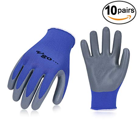 Vgo Nitrile Coating Gardening and Work Gloves (10 Pairs,Size L, Blue, NT2110)