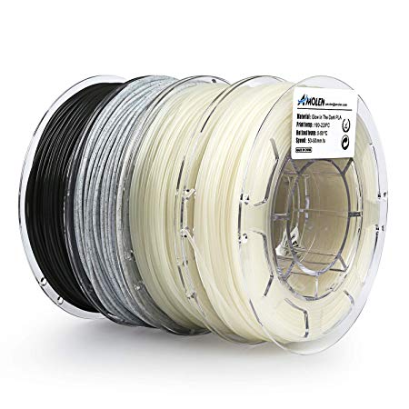 AMOLEN PLA 3D Printer Filament, 1.75mm, Set with Glow in The Dark Blue and Green, Marble, Tri Color Change Lava, 4 Spools Pack,3 Spool 200g and 1 Spool 225g, Includes Sample Wood and Bronze Filament
