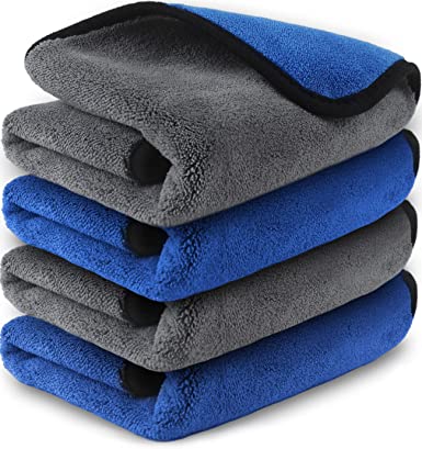 Microfiber Towels for Cars Wash Drying 800GSM Thick Plush Cleaning Cloth Auto Detailing Super Absorbent for Interior & Exterior Lint Free, Streak Free, 16" X 16", Pack of 4