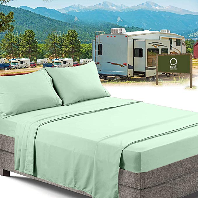 RV/Short Queen Bed Sheets Set Bedding Sheets Set for Campers, 4-Piece Bed Set, Deep Pockets Fitted Sheet, 100% Luxury Soft Microfiber, Hypoallergenic, Cool & Breathable, Mint