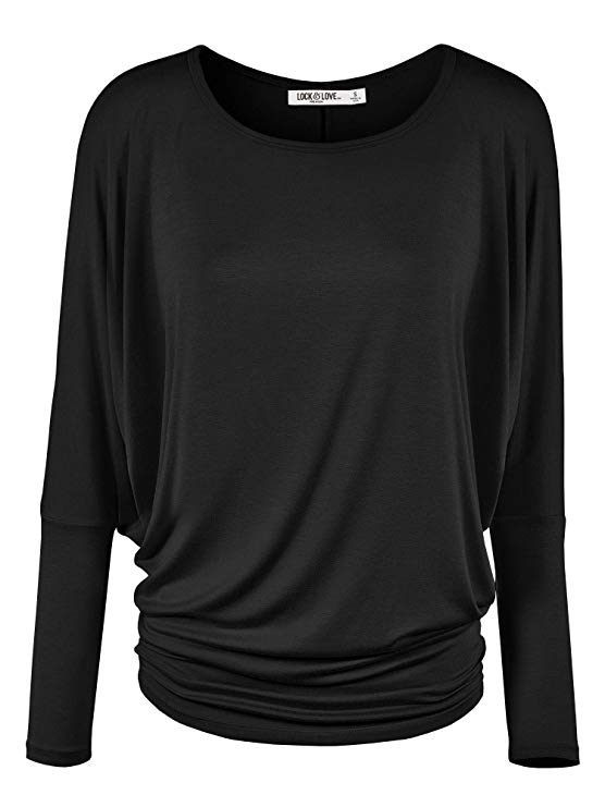 Lock and Love Women' s Flowy and Comfort Draped Long Sleeve Batwing Dolman top S-3XL Plus Size_Made in U.S.A.