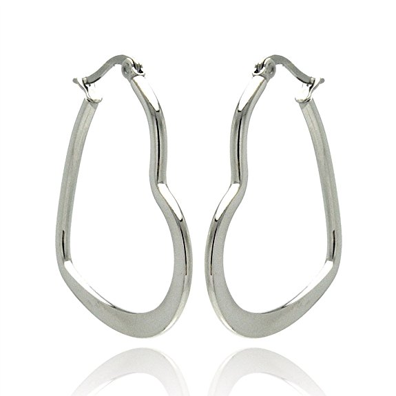 Stainless Steel High Polished heart Womens Hoop Earrings (Other Sizes)