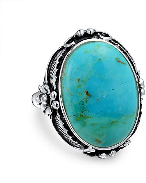 Native American Style Leaf Large Oval Gemstone Boho Stabilized Turquoise Moonstone Statement Ring For Women 925 Sterling