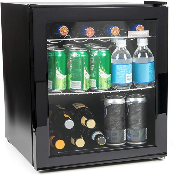 Igloo IBC16BK 60-Can Double-Pane Glass Door Beverage Cooler or 15-Wine Bottle Wine Center for Soda, Beer, Wine and Water, 1.6 Cu. Ft, Chills Low as 32 Degrees, Perfect for Offices, Bars, Dorms
