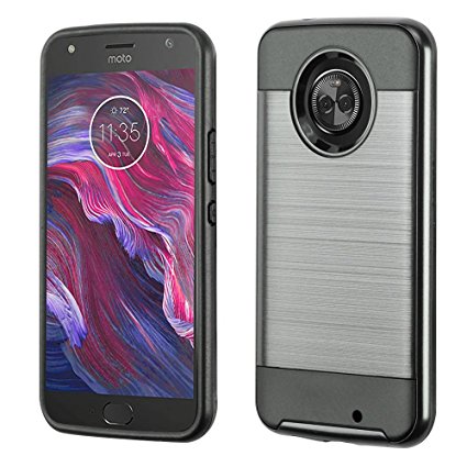 Moto X4 Case - Slim Dual Layer Drop Protection [Brushed Metal Texture] Heavy Duty Shockproof Protective PC TPU Armor Cover - (Black) and Atom LED for Motorola Moto X (4th Gen)