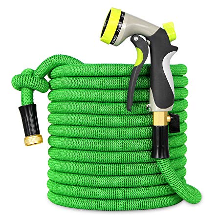 inGarden Hose Garden, 100FT Water Hose Expandable with Spray Nozzle, Heavy Duty Garden Hose Pipe Set High Pressure, Brass Connector Fittings, Stop Valve, Metal Hose Nozzle, Quick Storage