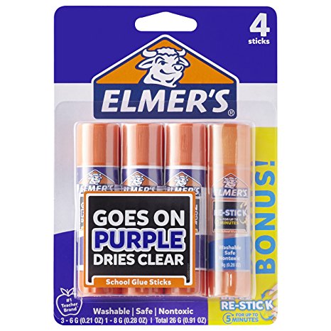 Elmer’s Disappearing Purple Glue Sticks with Bonus Re-Stick Glue Stick, 3   1 Pack