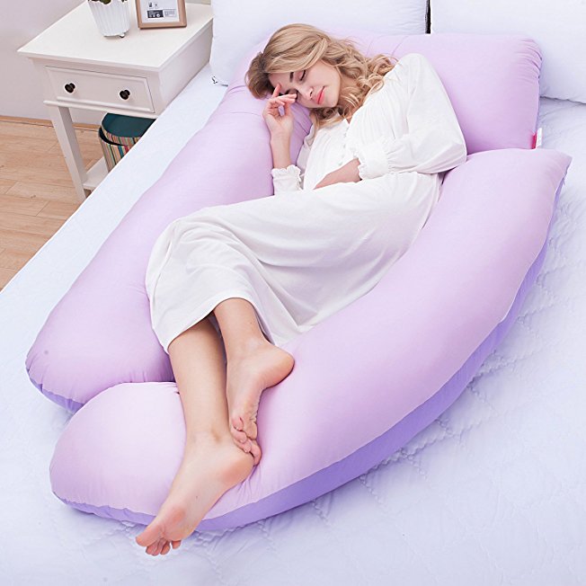 Pregnancy Pillow Full Body Support Oversize Nursing Pillow for Side Sleeping, with Zipper Cover (Purple)