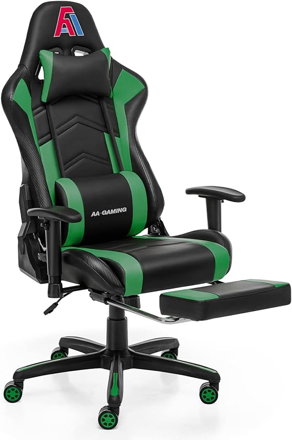 AA Products Gaming Chair High Back Ergonomic Computer Racing Chair Adjustable Gamer Chair with Footrest, Lumbar Support Swivel Chair – Blackgreen