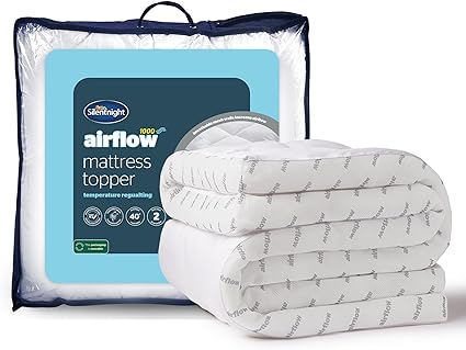 Silentnight Airflow 1000 Double Mattress Topper - Extra Thick Deep Fitted Mattress Enhancer with 10cm Thick Cushioning, Mesh Sides to Increase Airflow and Elasticated Straps - Double - 190x135cm