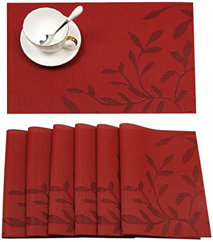 SHACOS Red Placemats Set of 8 Woven Vinyl Place Mats for Dining Table Heat Resistant Table Mats (8, Red)