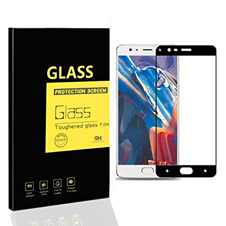 OnePlus 3 / 3T Screen Protector , MENGGOOD Full Coverage Tempered Glass Protective Films [ Edge to Edge ] Invisible Crystal Clear Entire Screen Protection Display for OnePlus 3 / 3T [ Black ]