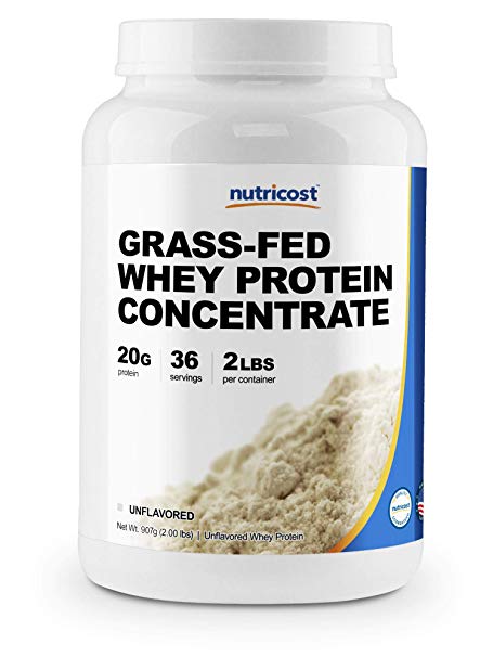 Nutricost Grass-Fed Whey Protein Concentrate (Unflavored) 2LBS - Undenatured, Non-GMO, Gluten Free, Natural Flavors