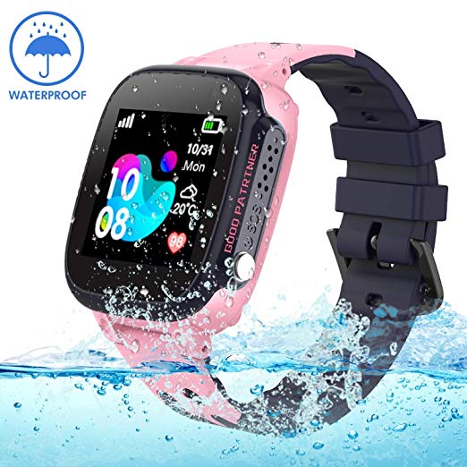 Jslai Kids Waterproof Smart Watch Phone,LBS Tracker Smartwatch for 3-12 Boys Girls with SOS Call Camera Touch Screen Game for Childrens Gift Holiday Learning Toys(Pink)