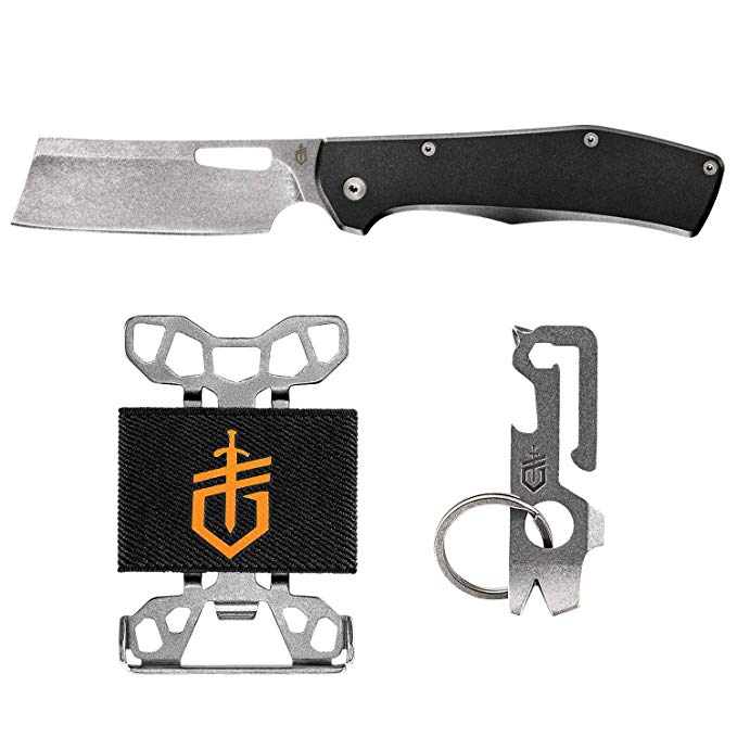 Gerber Travel Combo Kit - Includes FlatIron Clip Folding Knife, Barbill Wallet, Mullet Keychain Tool, and Valet 7" x 7" Gear Tray